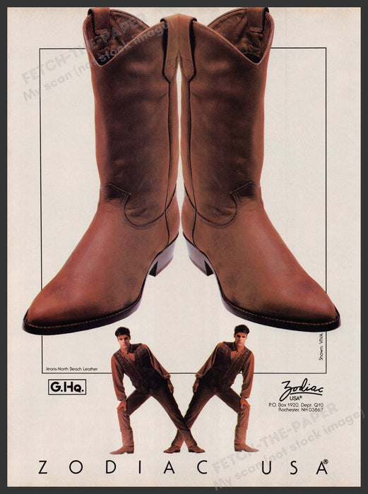 Zodiac USA Men's Cowboy Boots 1990s Print Advertisement Ad 1990 Fetch-the-Paper