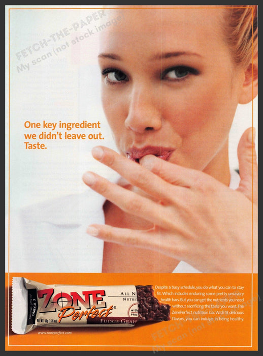 Zone Perfect 2000s Print Advertisement 2004 Health Bar Finger Licking Taste Fetch-the-Paper