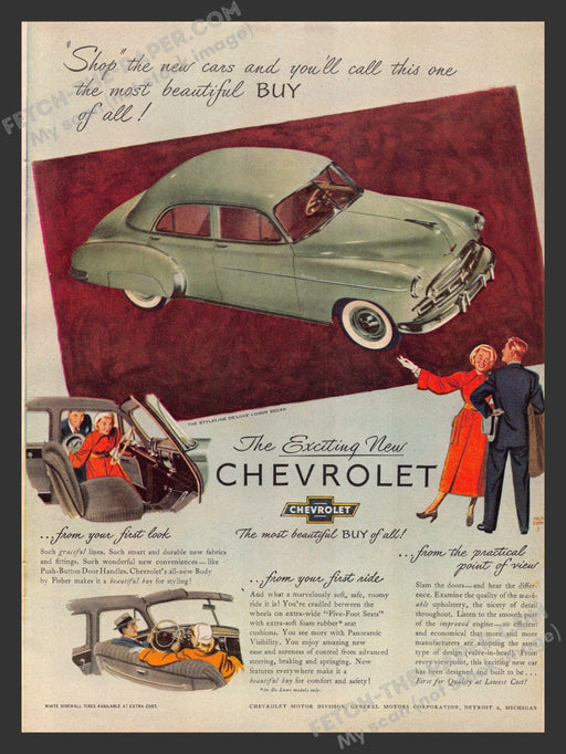 1949 Print Advertisement Chevrolet Styleline De Luxe Car Ad.