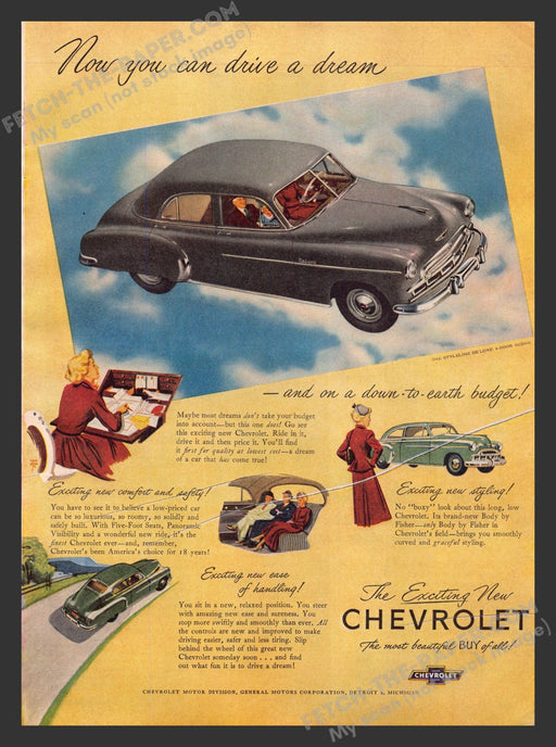 1949 Print Advertisement Chevrolet The Styleline De Luxe Sedan Car Ad.