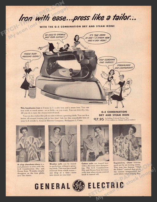 1949 Print Advertisement General Electric G-E Combination Iron Household Ad.