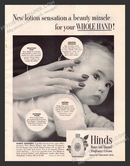1949 Print Advertisement Hinds Honey & Almond Fragrance Cream Lotion Ad.