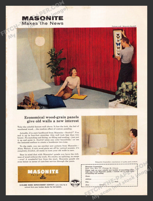 1949 Print Advertisement Masonite Panel Products Wall Wood Household Ad.