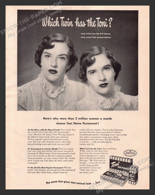 1949 Print Advertisement Toni Home Hair Permanent Twin Ad.