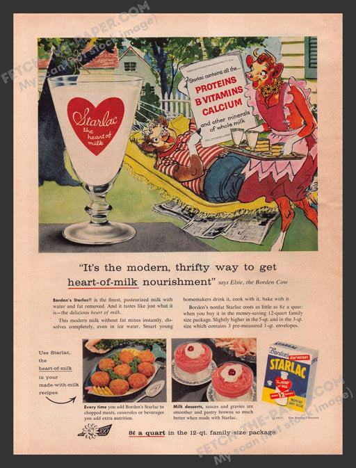 1957 Print Advertisement Borden Starlac Nonfat Dry Milk Hammock Food Ad.