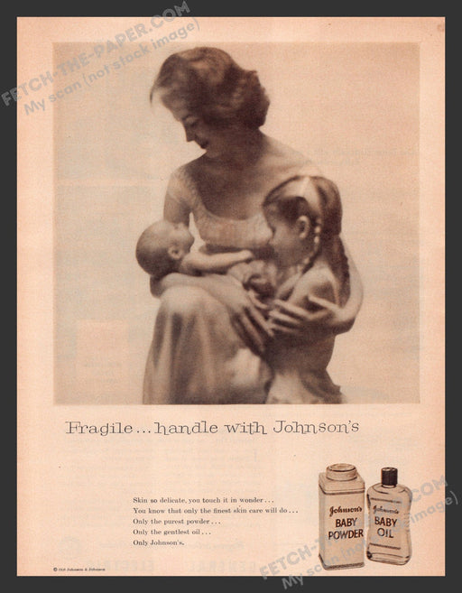 1958 Print Advertisement Johnson's Baby Powder & Oil Skin Care Ad.
