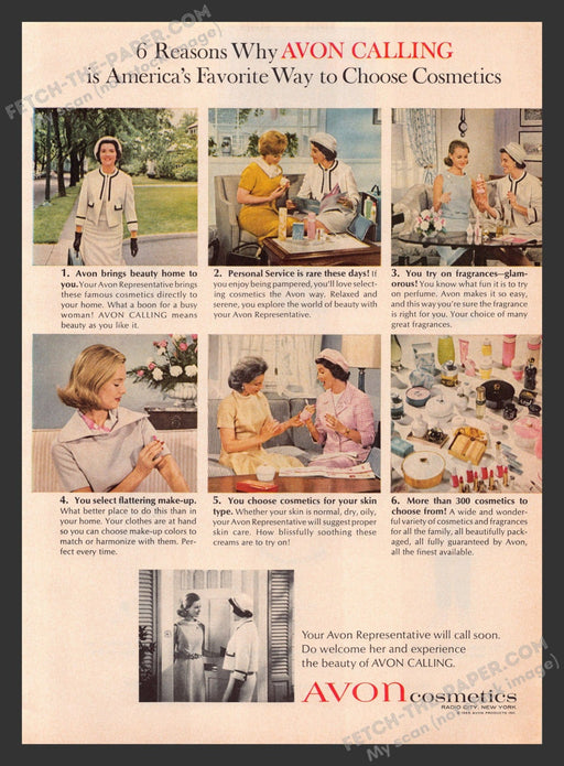 1965 Print Advertisement Avon Cosmetics Calling Representative Makeup Ad.