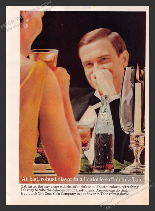 1965 Print Advertisement Coca-Cola Tab Soft Drink Glass Bottle Ad.