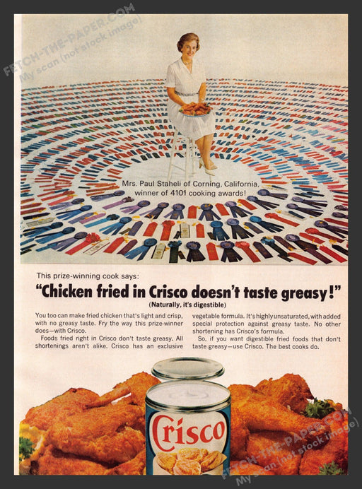 1965 Print Advertisement Crisco Shortening Mrs. Paul Staheli Food Ad.