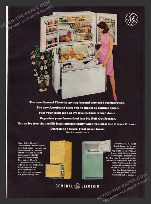1965 Print Advertisement General Electric Refrigerator / Freezer Appliance Ad.