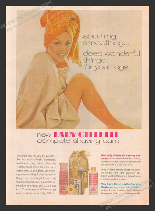 1965 Print Advertisement Lady Gillette Shaving Care Beauty Ad.