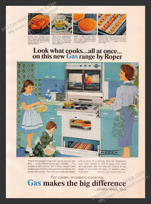 1965 Print Advertisement Roper Gas Range Appliance Ad.
