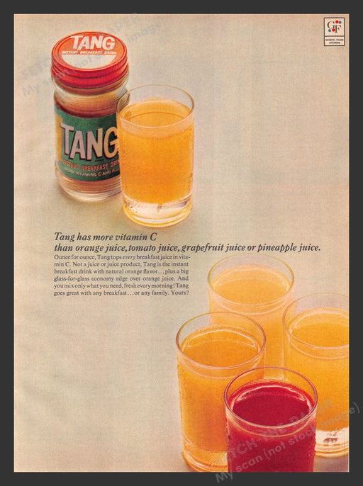 1964 Tang More Vitamin C than Tomato Grapefruit or Pineapple Juice Print Ad