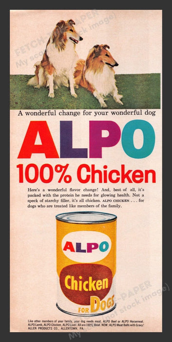 1963 Alpo Dog Food 100% Chicken Collies Print Advertisement Ad