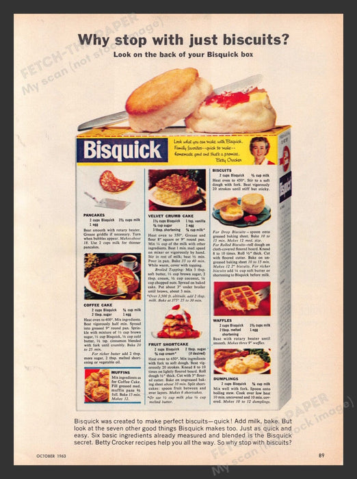 1963 Bisquick Box Recipes Biscuits +more Print Advertisement Ad