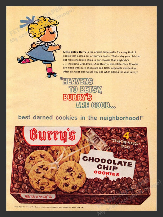 1963 Burry's Chocolate Chip Cookies "Little Betsy Burry" Print Advertisement Ad