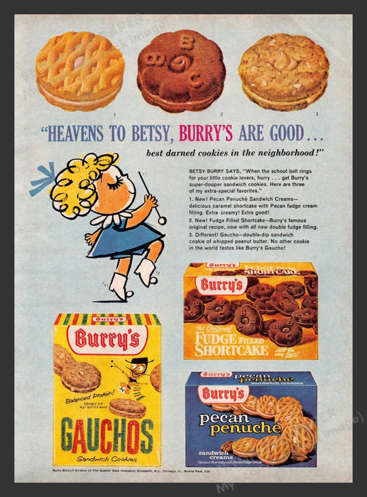 1963 Burry's Cookies "Heavens to Betsy!" Print Advertisement Ad
