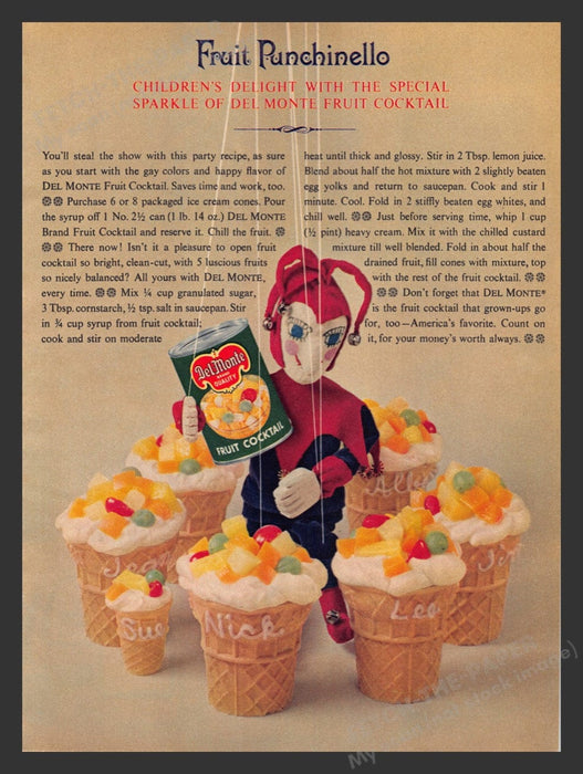 1963 Del Monte Fruit Cocktail "Fruit Punchinello" Recipe Print Advertisement Ad
