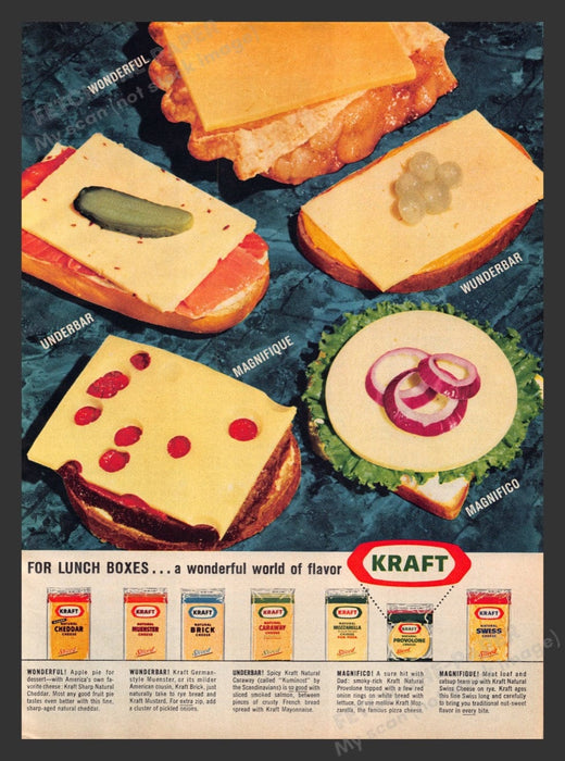 1963 Kraft Cheese For Lunch Boxes Sandwiches Print Advertisement Ad