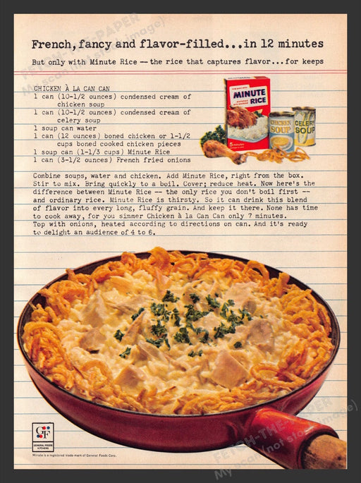 1963 Minute Rice "Chicken A La Can Can" Recipe Print Advertisement Ad