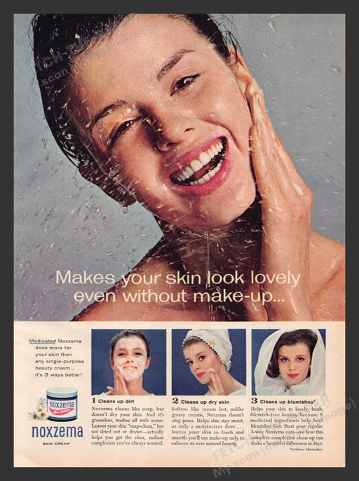 1963 Noxzema Skin Beauty Cream Without Makeup Print Advertisement Ad