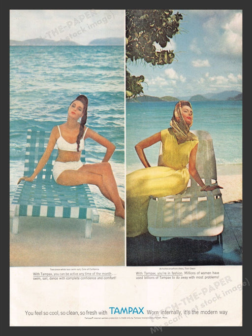 1963 Tampax Tampons Be Active Be Fashionable Print Advertisement Ad