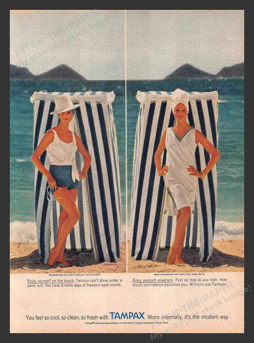 1963 Tampax Tampons Beach Enjoy Yourself Anywhere Print Advertisement Ad
