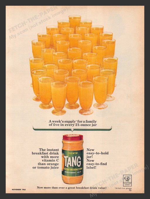 1963 Tang Instant Breakfast Drink Week's Supply Print Advertisement Ad