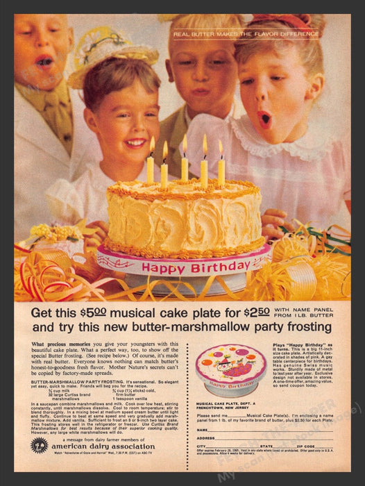 1964 American Dairy Association Musical Cake Plate Recipe Print Advertisement Ad