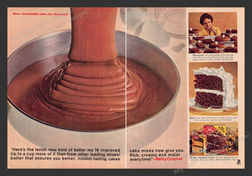 1964 Betty Crocker Devils Food Cake Mix Print Advertisement (2 Pages)