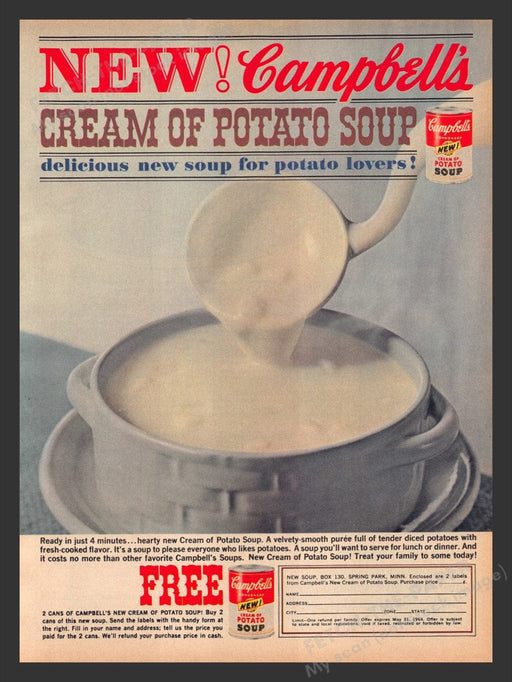 1964 Campbell's Cream of Potato Soup Print Advertisement Ad