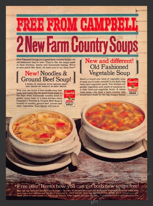 1964 Campbell's Farm Country Soups Print Advertisement Ad