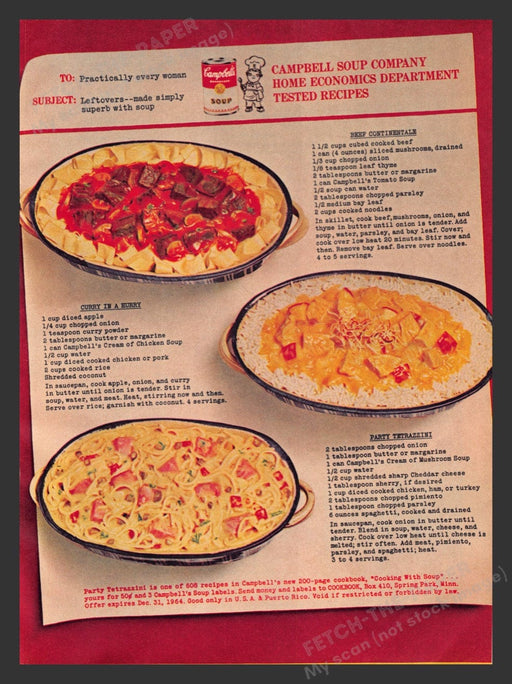 1964 Campbell's Soup Home Economics "Leftovers" Recipes Print Advertisement Ad