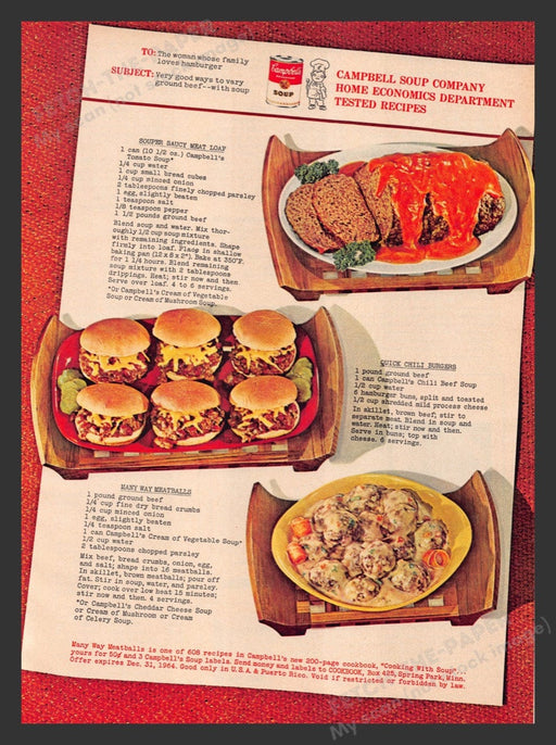 1964 Campbell Soup Home Economics Recipes Ground Beef Print Advertisement Ad