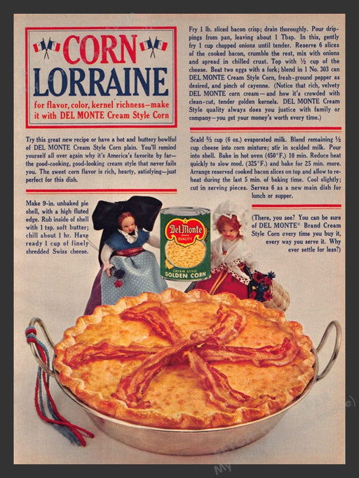 1964 Del Monte Golden Corn "Corn Lorraine" Recipe Print Advertisement Ad