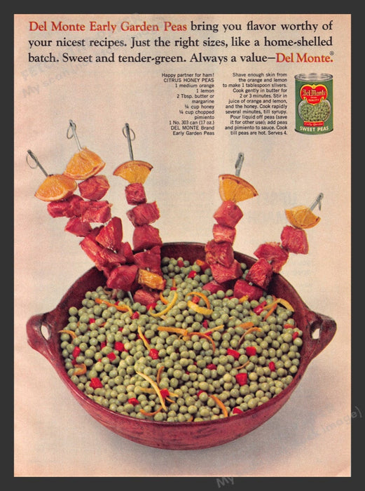 1964 Del Monte Sweet Peas "Citrus Honey Peas" Recipe Print Advertisement Ad