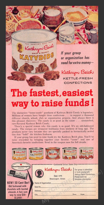 1964 Kathryn Beich Katydids Kettle-Fresh Confections Print Advertisement Ad