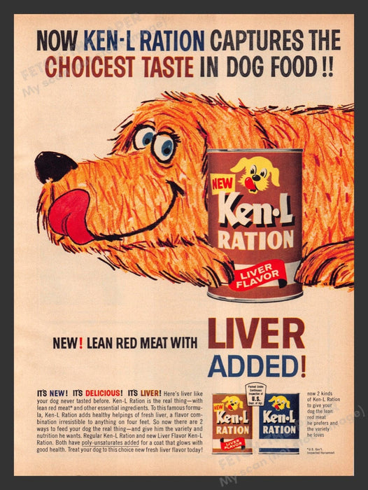 1964 Ken-L Ration Dog Food Illustration Liver Print Advertisement Ad