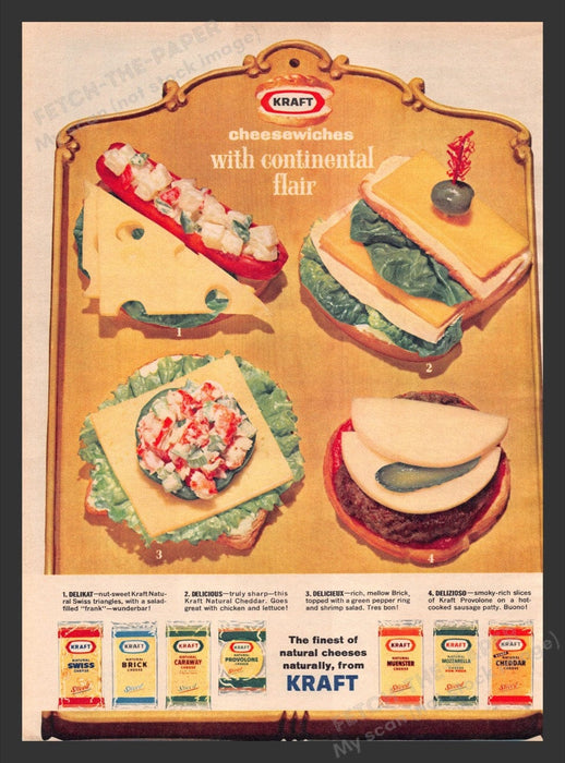 1964 Kraft Cheesewiches Cheese Sandwich Flair Print Advertisement Ad