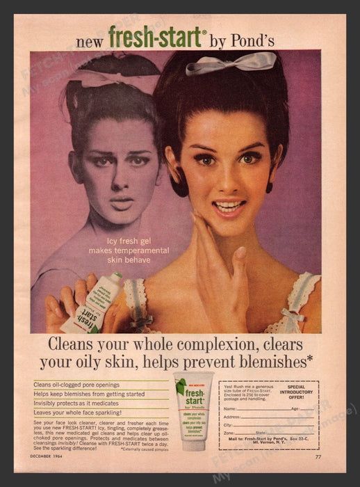 1964 Pond's Fresh-Start  Icy Fresh Face Gel Print Advertisement Ad