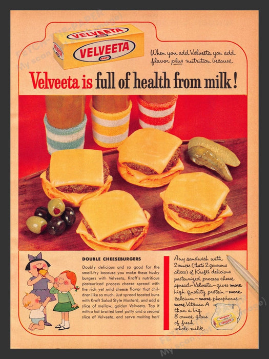 1964 Velveeta Cheese Double Cheeseburger Print Advertisement Ad