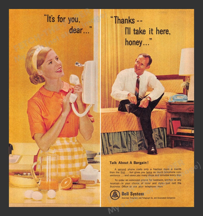 1965 Bell Telephone System Husband & Wife Print Advertisement (2 Pages)