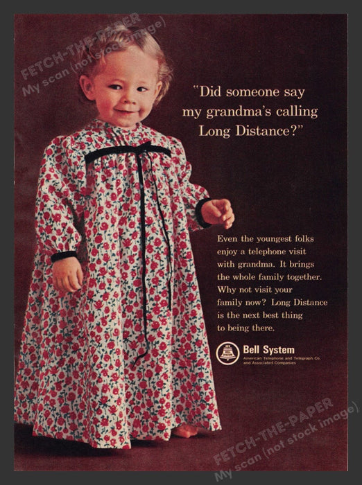 1965 Bell Telephone System Toddler Grandma Calling Print Advertisement Ad