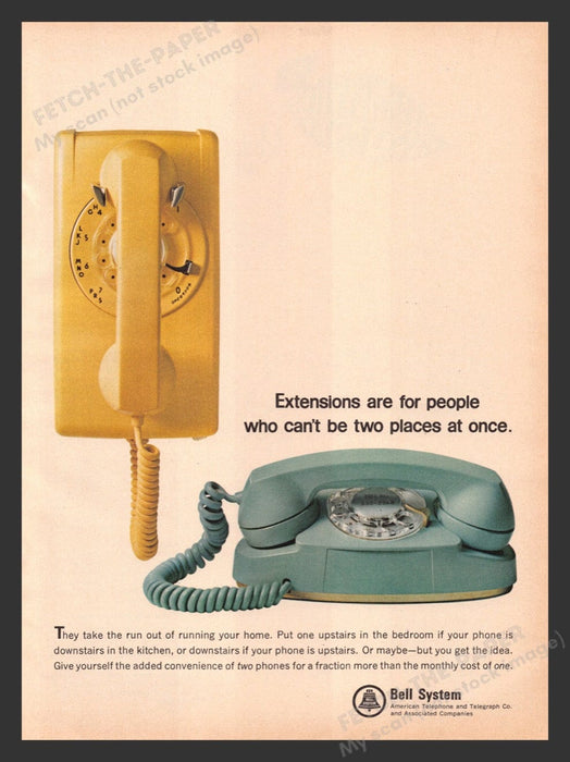 1965 Bell Systems Telephone Yellow & Turquoise Extensions Print Advertisement Ad