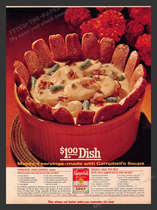 1965 Campbell's Soup "Frankfurter Crown Casserole" Recipe Print Advertisement Ad