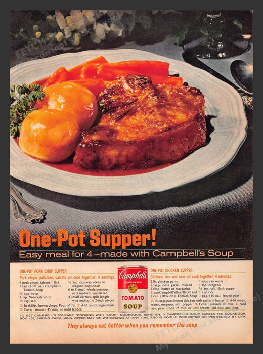 1965 Campbell's Tomato Soup "One-pot Pork Chop" Recipe Print Advertisement Ad