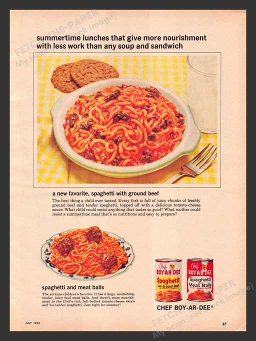 1965 Chef Boy-ar-dee Spaghetti and Meat Balls Print Advertisement Ad