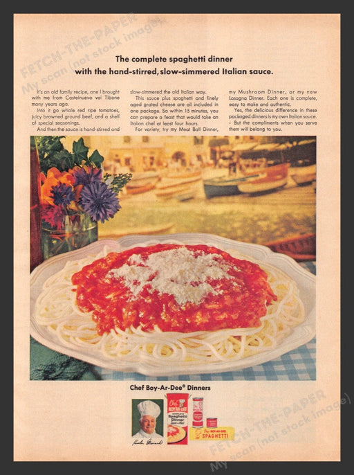 1965 Chef Boy-ar-dee Spaghetti Dinner Italian Boats Print Advertisement Ad