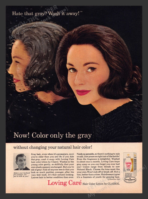 1965 Clairol Loving Care Brunette Covers Gray Color Print Advertisement Ad