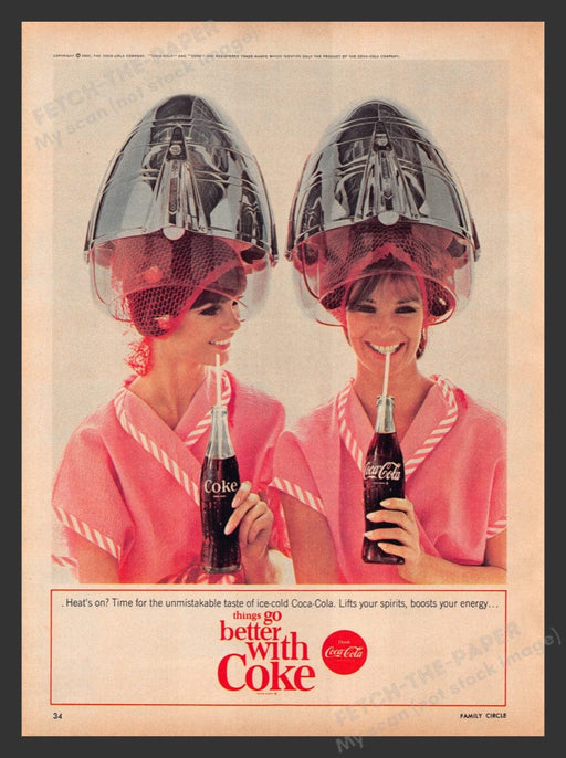 1965 Coca-Cola Coke Twins Salon Dryers Print Advertisement Ad